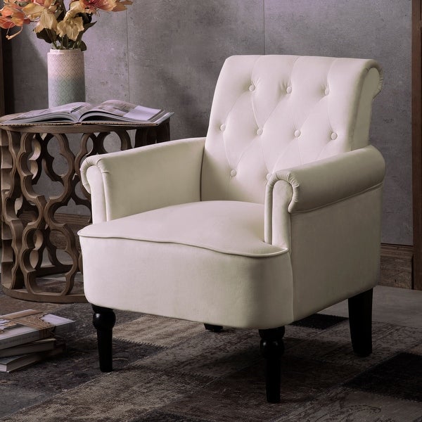 Elegant Button Tufted Club Chair Accent Armchairs with Wooden Legs