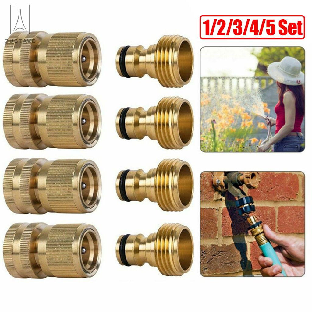 Gustave Brass Garden Hose Quick Connect Fitting 3/4 Inch Fine Thread Water Hose Male and Female Connectors No Leak Quick Connectors， 5 Set