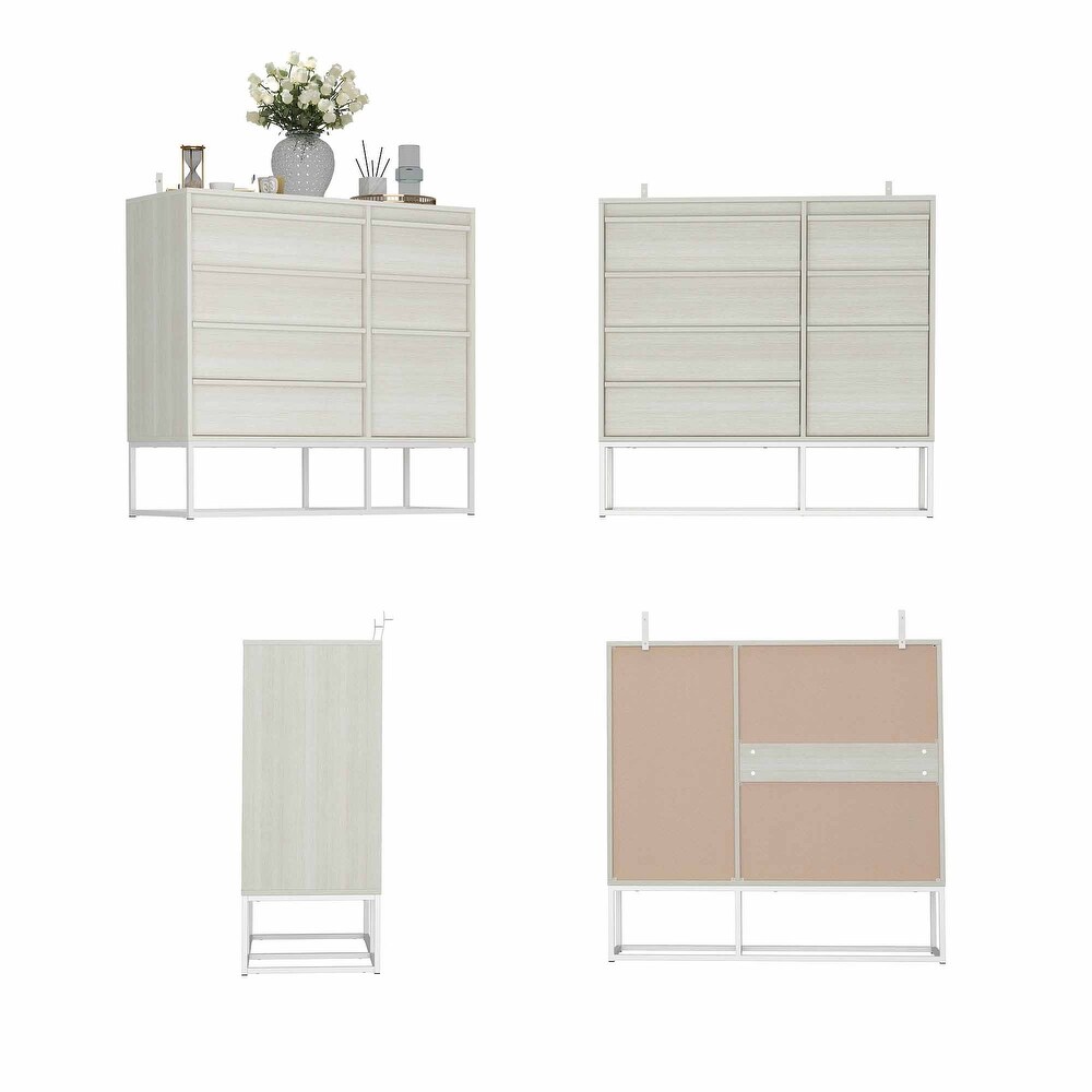 Contemporary 7 Drawer Wooden Chest Versatile Storage in Beige Dresser