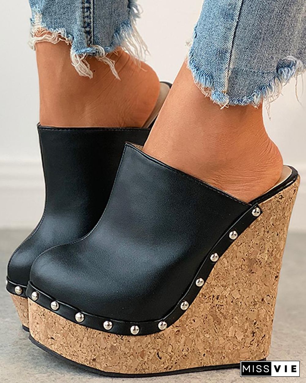 Rivet Close Toe Wedge Sandals