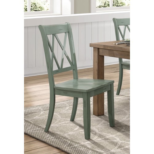 Casual Teal Finish Side Chairs Set of 2 Pine Venee...