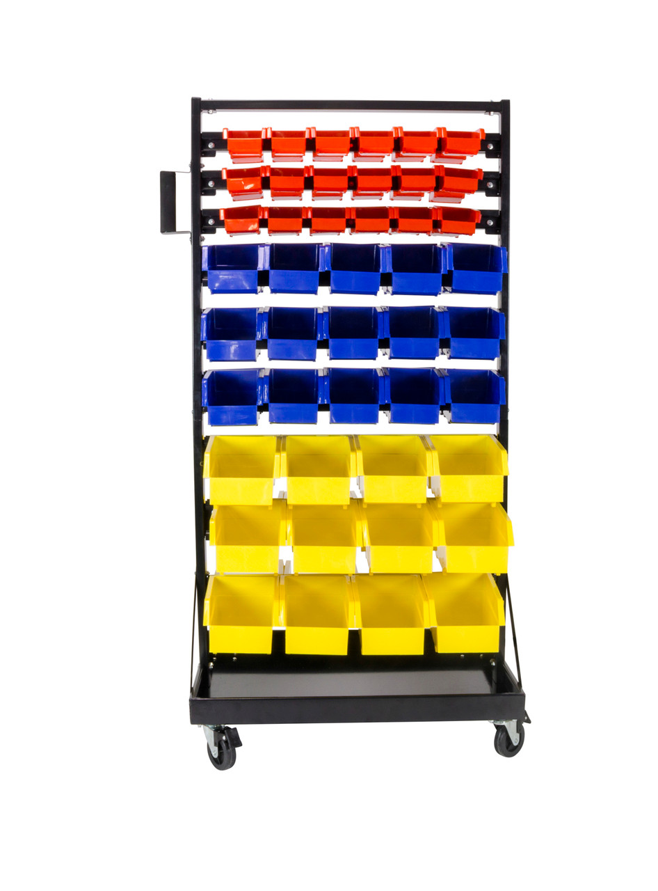 Steel Dragon Tools 90 Bin Parts Rack Organizer With Locking Wheels