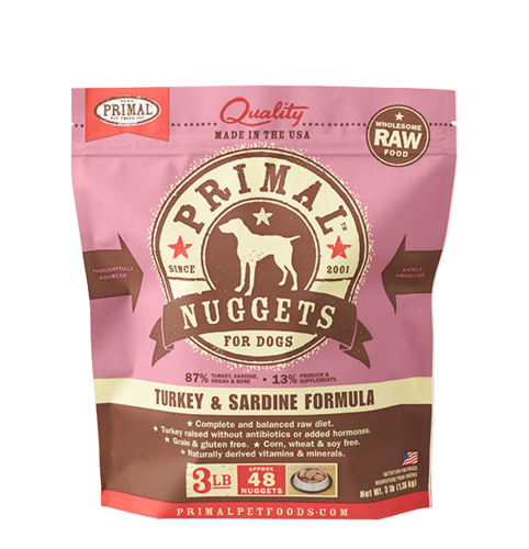 Primal Raw Frozen Turkey and Sardine Formula Nuggets For Dogs