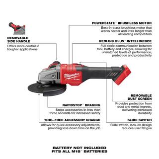 MW M18 FUEL 18V Lithium-Ion Brushless Cordless 4-12 in.6 in. Grinder with Slide Switch with Lock On (Tool-Only) 2981-20