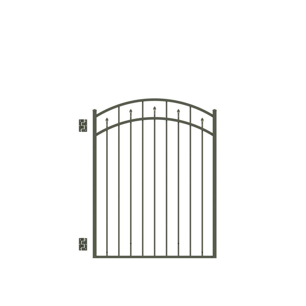 Barrette Outdoor Living Brilliance Standard-Duty 4 ft. W x 4.5 ft. H Pewter Aluminum Arched Pre-Assembled Fence Gate 73009747