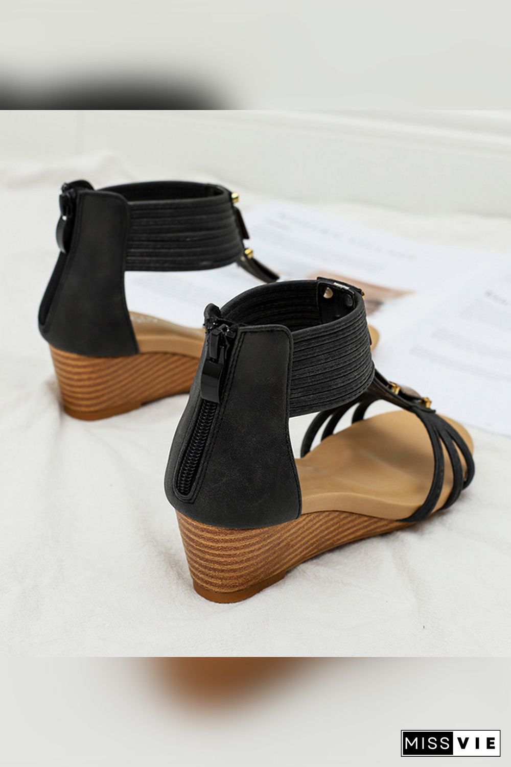 PU Strappy Zipper Platform Sandals