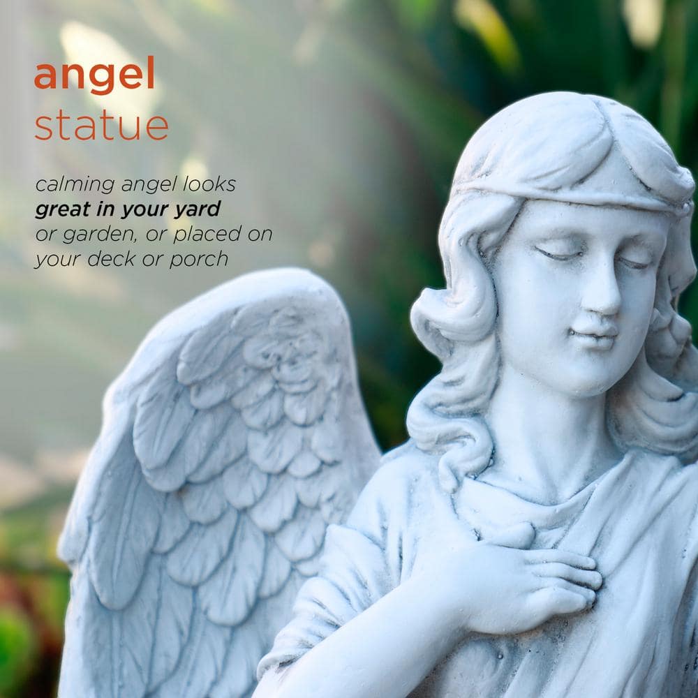 Alpine Corporation 31 in. Tall Indoor/Outdoor Angel Statue Yard Art Decoration, Light Gray QFC104