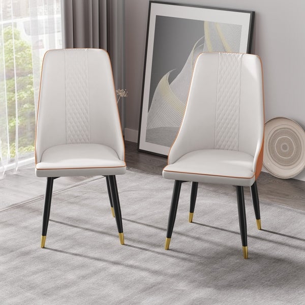 2pcs Dining Chair PU Leather Metal Leg