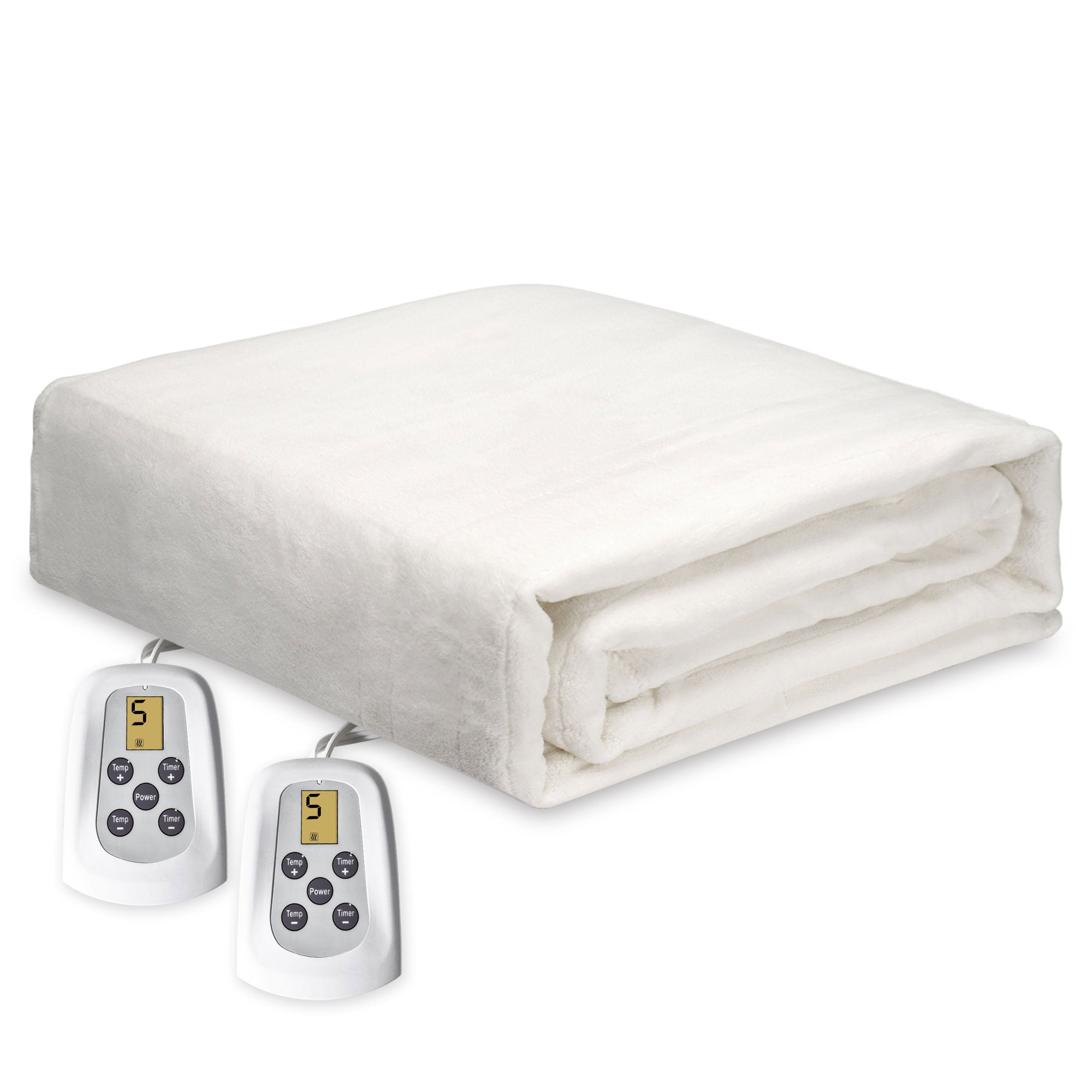 Superjoe Electric Heated Blanket， 100'' x 90'' King Size Blanket with Dual Controllers， 10 Heat Settings， Auto-off Timer， White