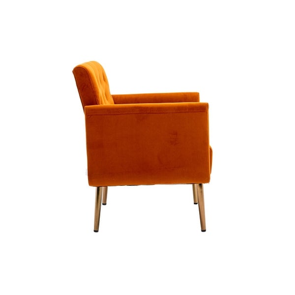 Modern Accent Leisure Chair with Tufted Cushion BackandSeat， Flared Arms and Tapered Rose Golden Legs