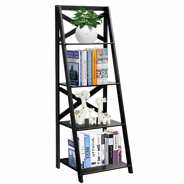 Costway 4 tier Ladder Shelf Bookshelf Bookcase Storage Display Leaning Home Office Decor