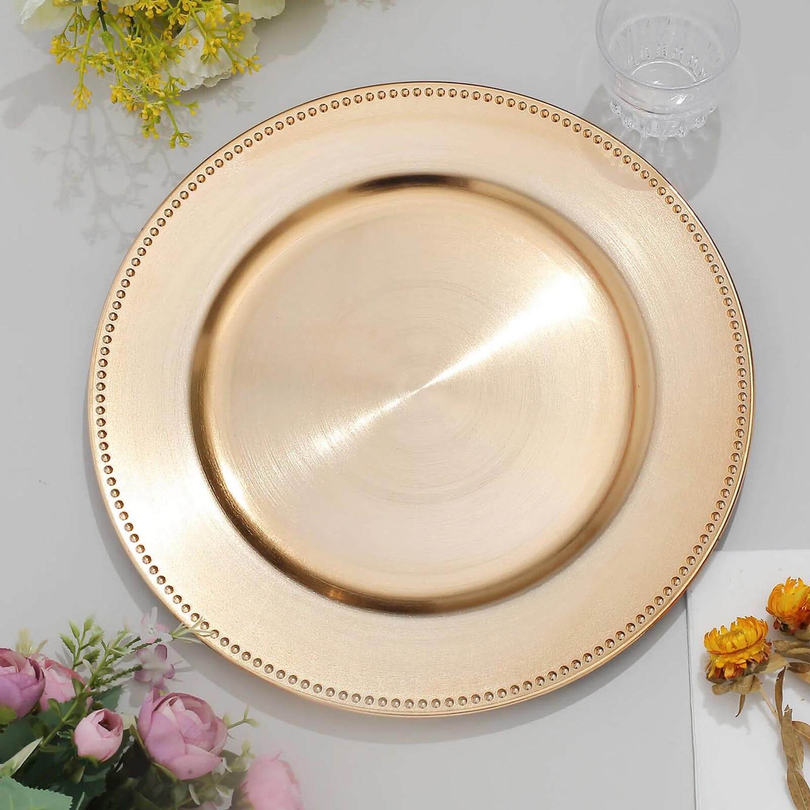 6 Pack Beaded Metallic Gold Acrylic Charger Plate, Plastic Round Dinner Charger Event Tabletop Decor 13