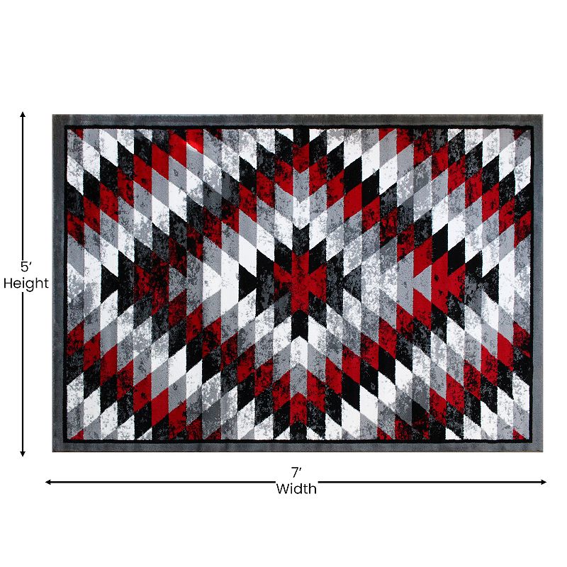 Masada Rugs Masada Rugs Stephanie Collection 5'x7' Area Rug with Distressed Southwest Native American Design 1106 in Red， Gray， Black and White