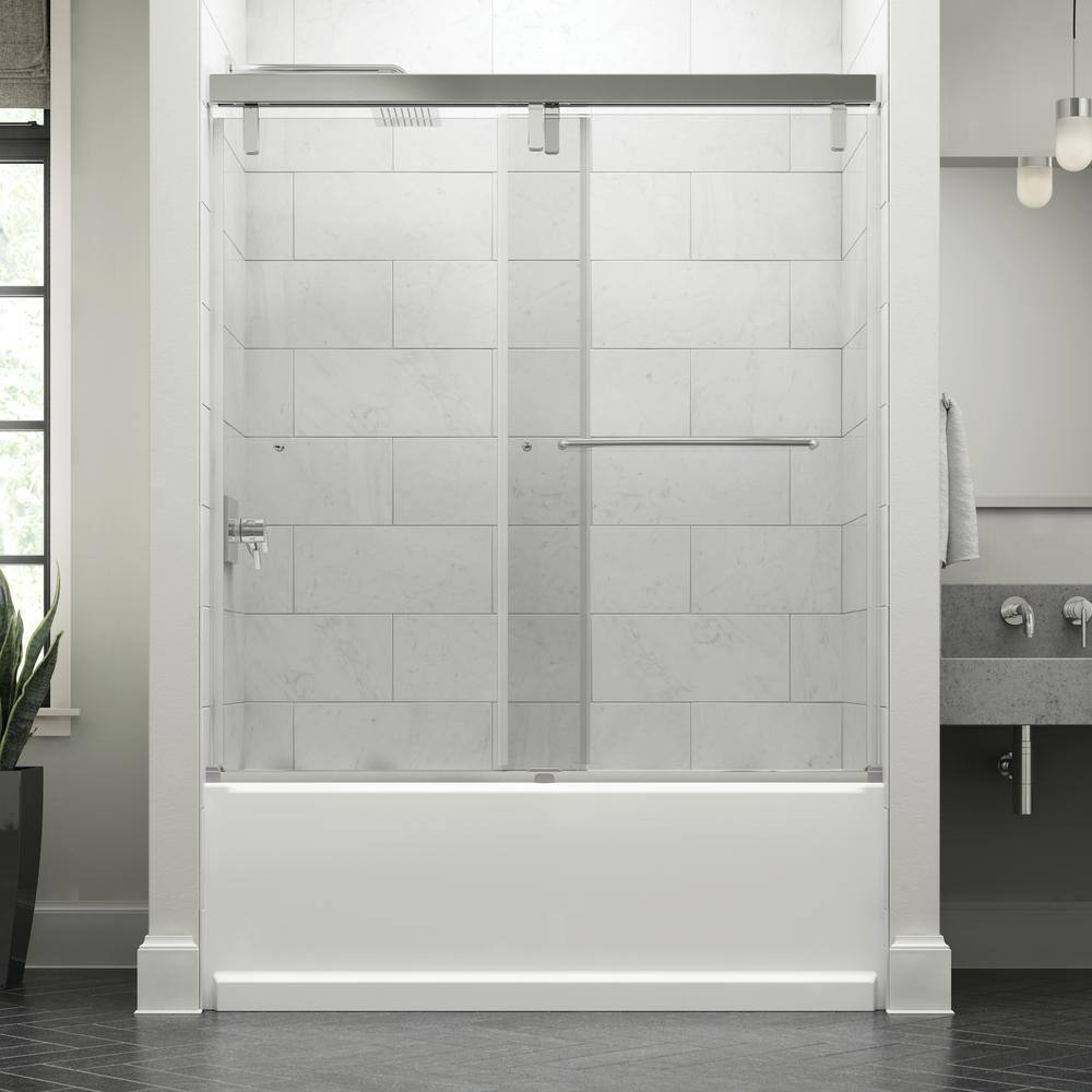 Delta Simplicity 60 x 59-14 in. Frameless Mod Soft-Close Sliding Bathtub Door in Chrome with 38 in. (10mm) Clear Glass SD3443067