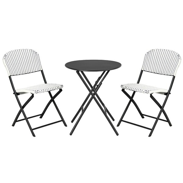 Costway 3PCS Patio Rattan Bistro Set Folding Table Chairs Garden Deck