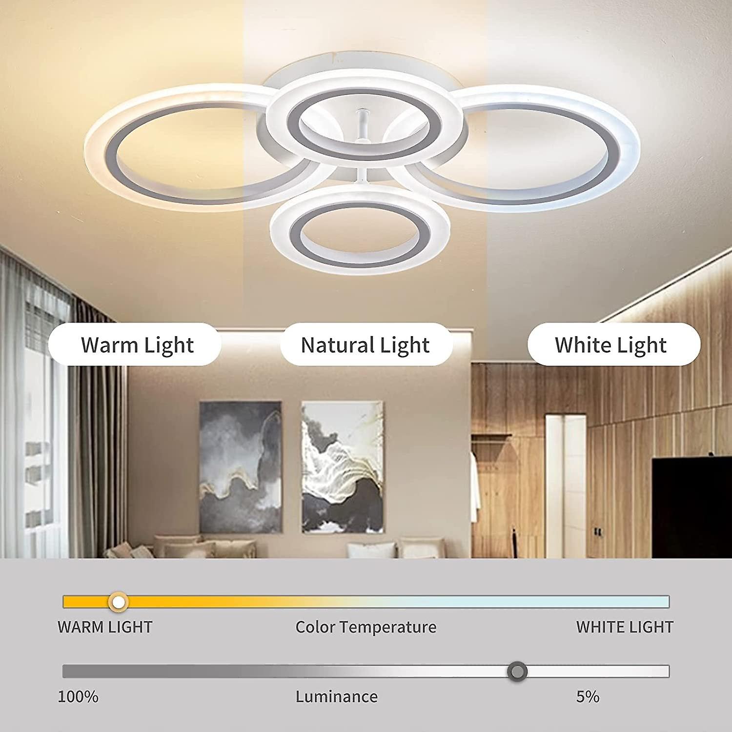 34W LED Ceiling Light with Remote， Memory 3000-6000K Dimmable Modern Flush Mount Ceiling Lighting Fixture White 4 Rings Round Chandelier Ceiling Lamp