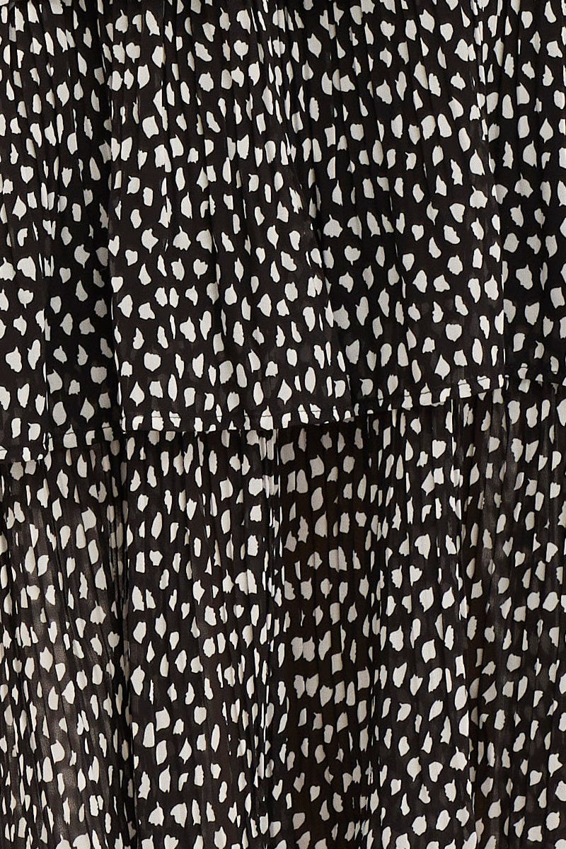Geo Print Midi Skirt Ruffle Hem