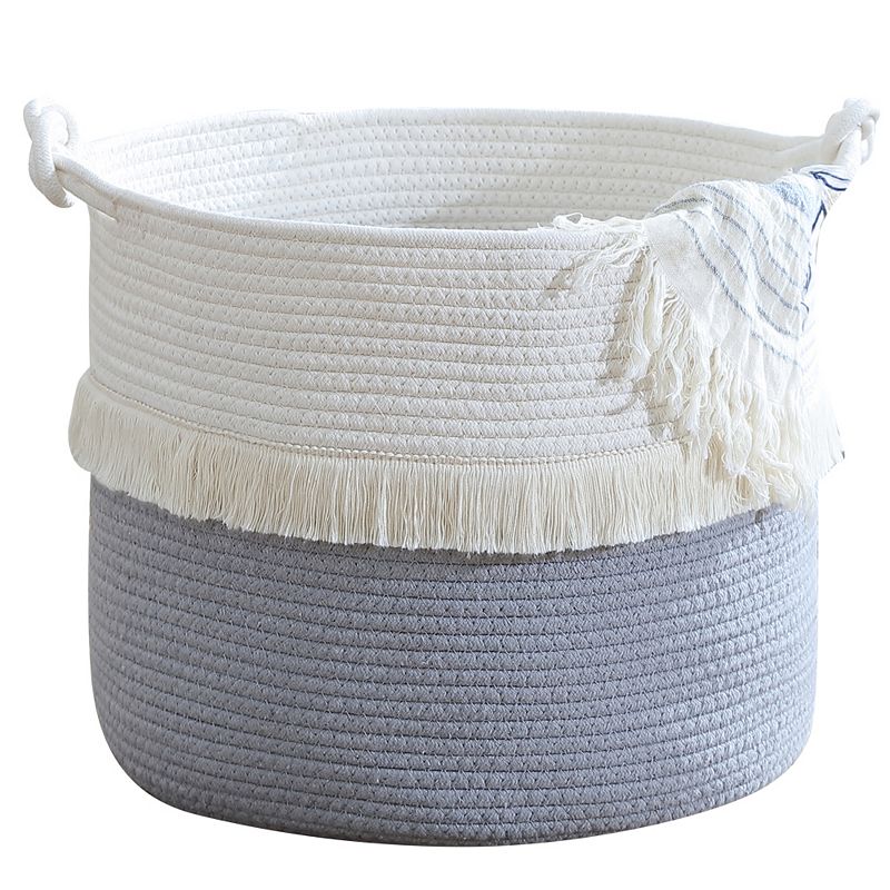 Ornavo Home Medium Round Woven Cotton Rope Boho Tassels Storage Basket