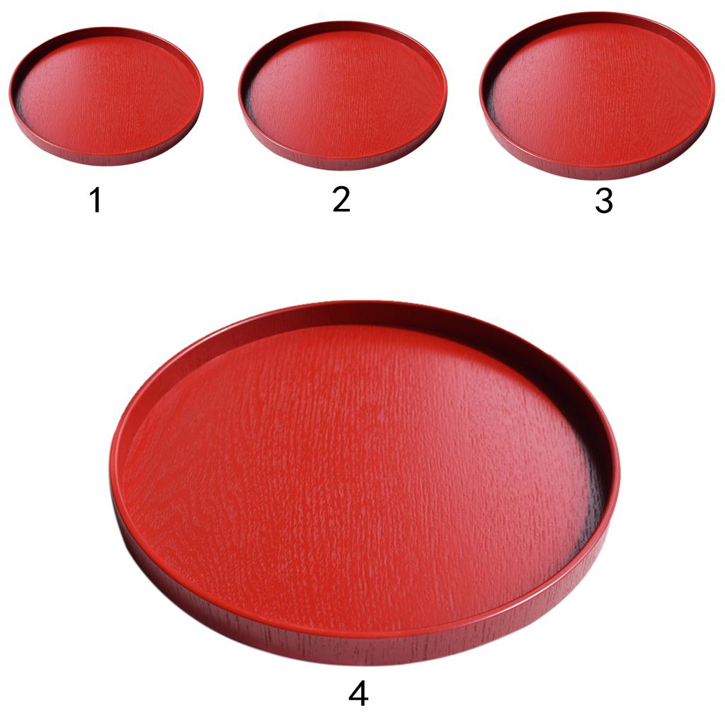 2x Round Wooden Plate Food Snack Serving Trays Salad Bowl Platter Red