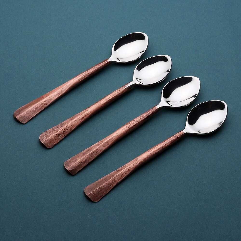 Ridge Design Copper Antique Coffee/Demitasse Spoon 4 Pcs. Set