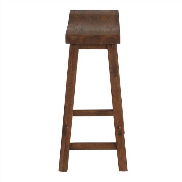 Saddle Design Wooden Counter Stool with Grain Details， Brown - 24.25 H x 17.75 W x 10 L Inches