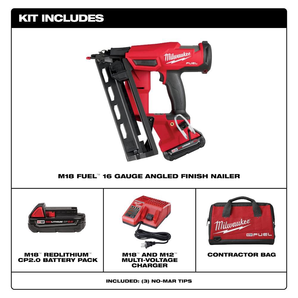 Milwaukee M18 FUEL 16 Gauge Angled Finish Nailer Kit 2841-21CT from Milwaukee