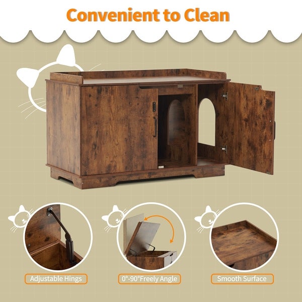 MCombo Cat Litter Box Furniture Hidden with Top Opening， Wooden Hideaway Large Cat House w/ Divider， Washroom Storage Bench CT37