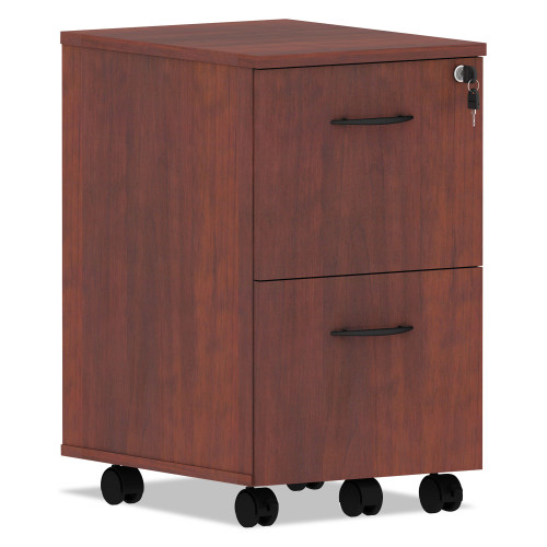 Alera Valencia Series Mobile Pedestal， Left or Right， 2 Legal/Letter-Size File Drawers， Medium Cherry， 15.38