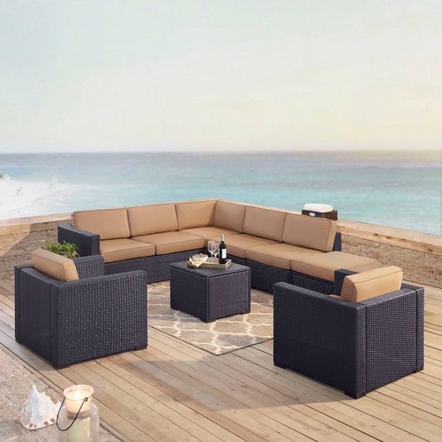 Biscayne 7pc Outdoor Wicker Sectional Set With Arm Chairs amp Ottoman Mocha Crosley