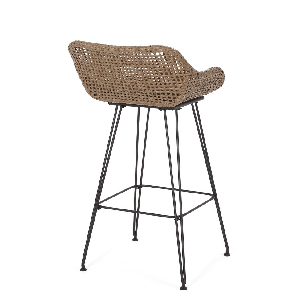 Kevin Outdoor Wicker and Iron Barstool (Set of 2) by Christopher Knight Home