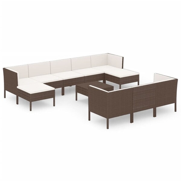 11 Piece Patio Lounge Set with Cushions Poly Rattan Brown - Overstock - 35848141