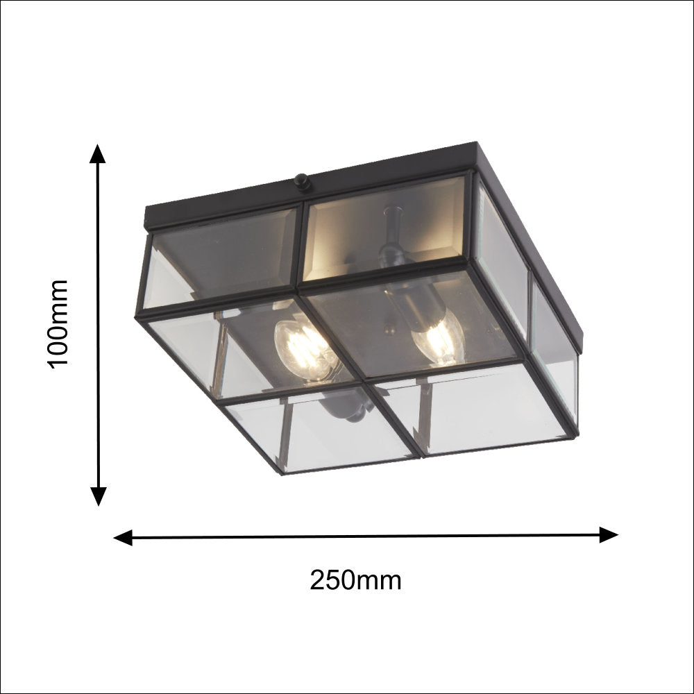 Britalia BRT330051 Matt Black & Clear Bevelled Glass Panels Square Flush 250mm