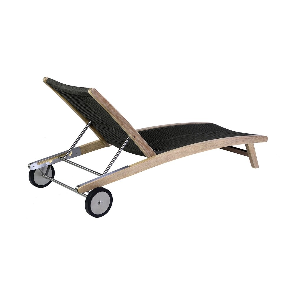Kin 72 Inch Adjustable Patio Chaise Lounger  Woven Rope  Wheels  Black