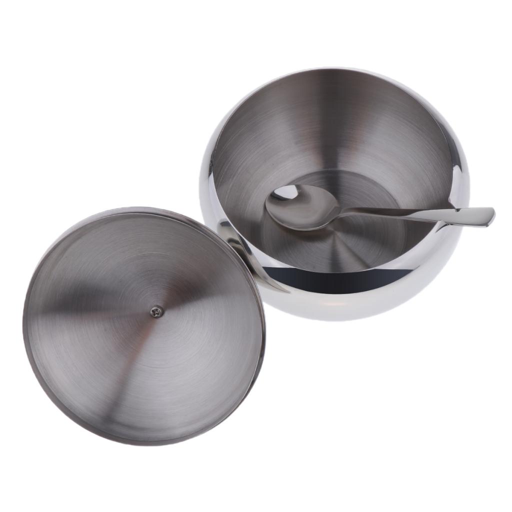 304 Stainless Sugar Bowl with Lid and Spoon， Seasoning Containers