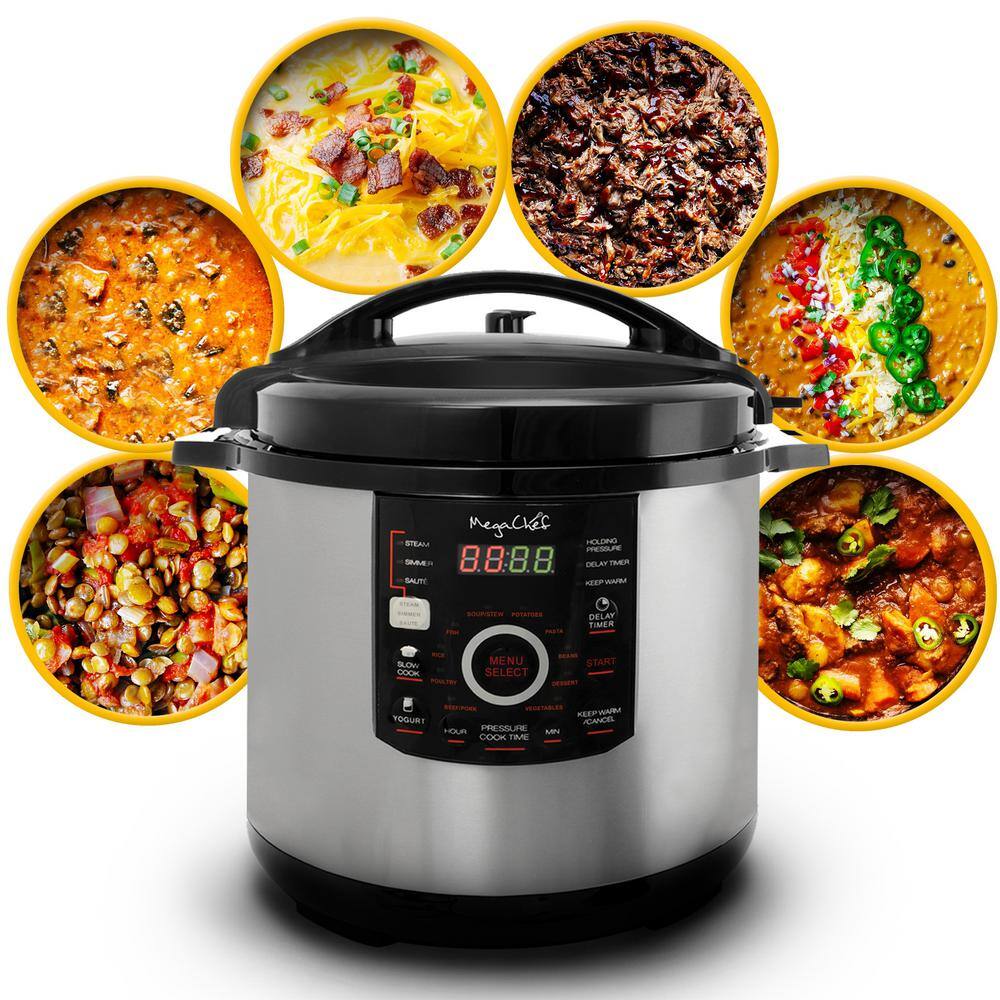 MegaChef 12 Qt. Black and Silver Electric Pressure Cooker with Automatic Shut-Off and Keep Warm Setting 985110831M