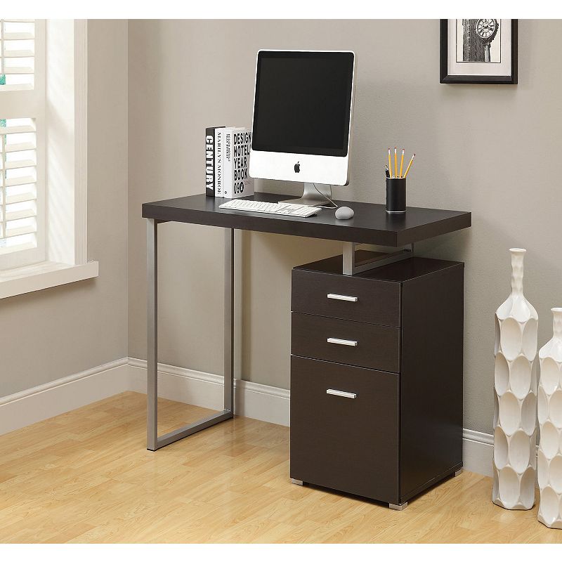 47.25 Chocolate Brown and Silver Contemporary Left or Right Facing Computer Desk