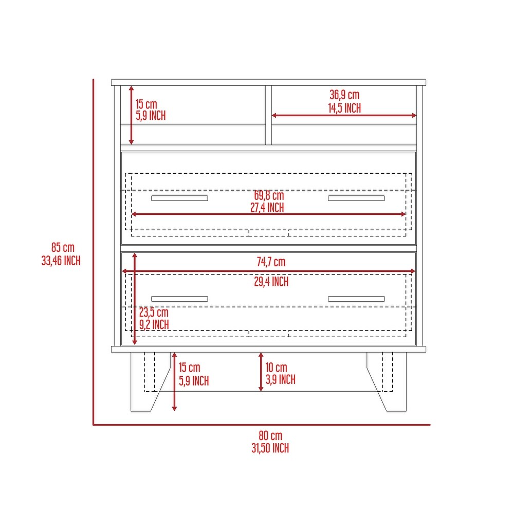 Aaron 2 Drawer 2 Shelf Dresser White