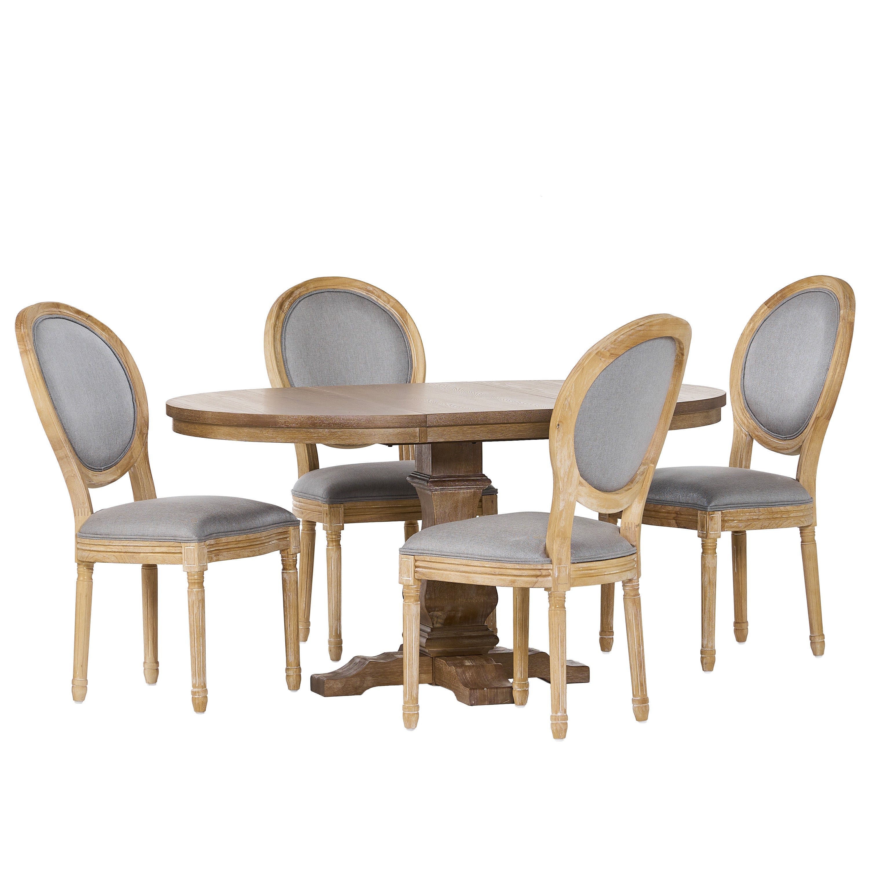 Naclerio French Country Fabric Upholstered Wood 5 Piece Dining Set