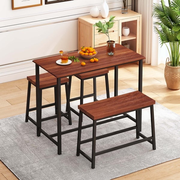 4-Piece Dining Table Set with 2 Stools+1 Bench