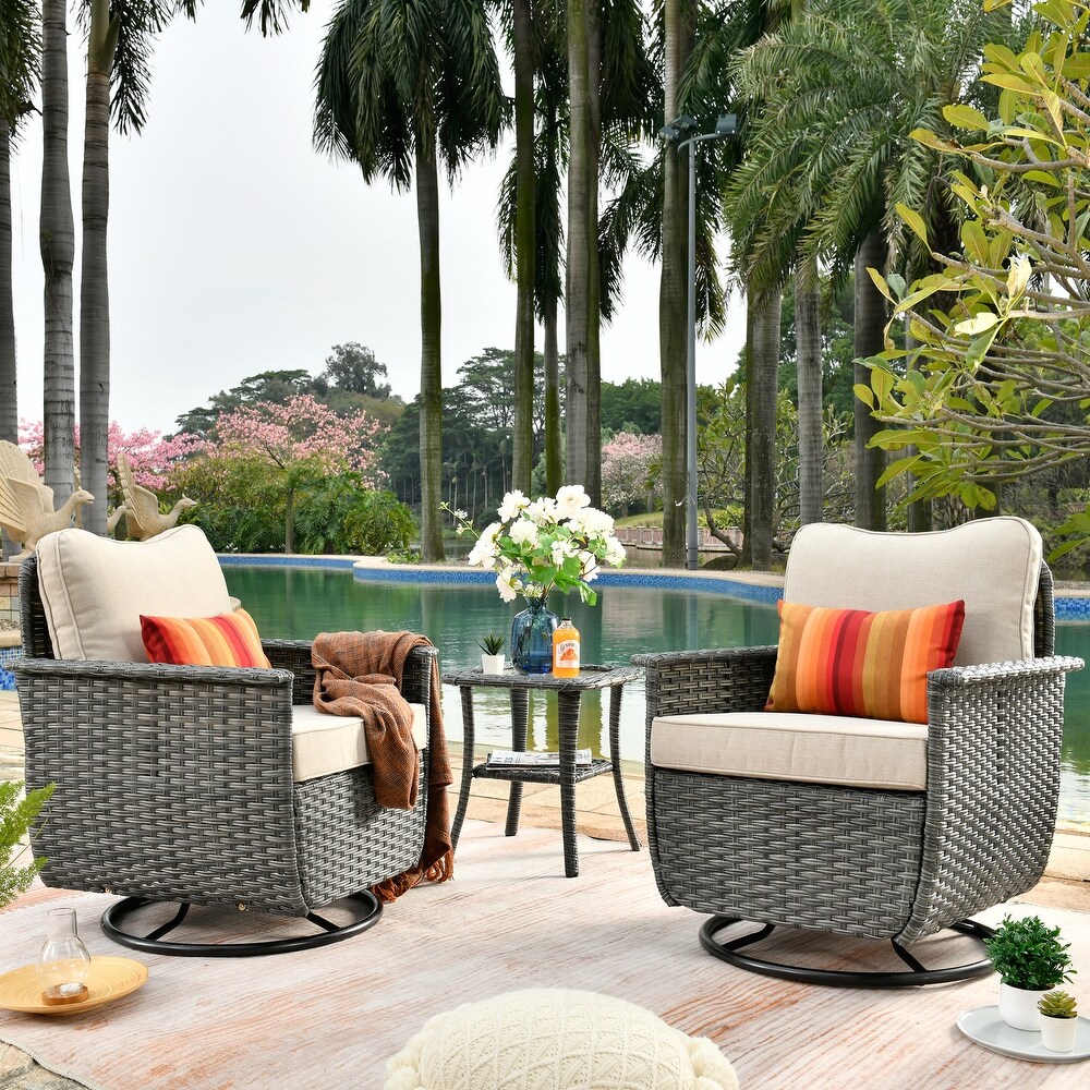 OVIOS 3 piece Pet Friendly Patio Furniture Swivel Chairs Wicker Set