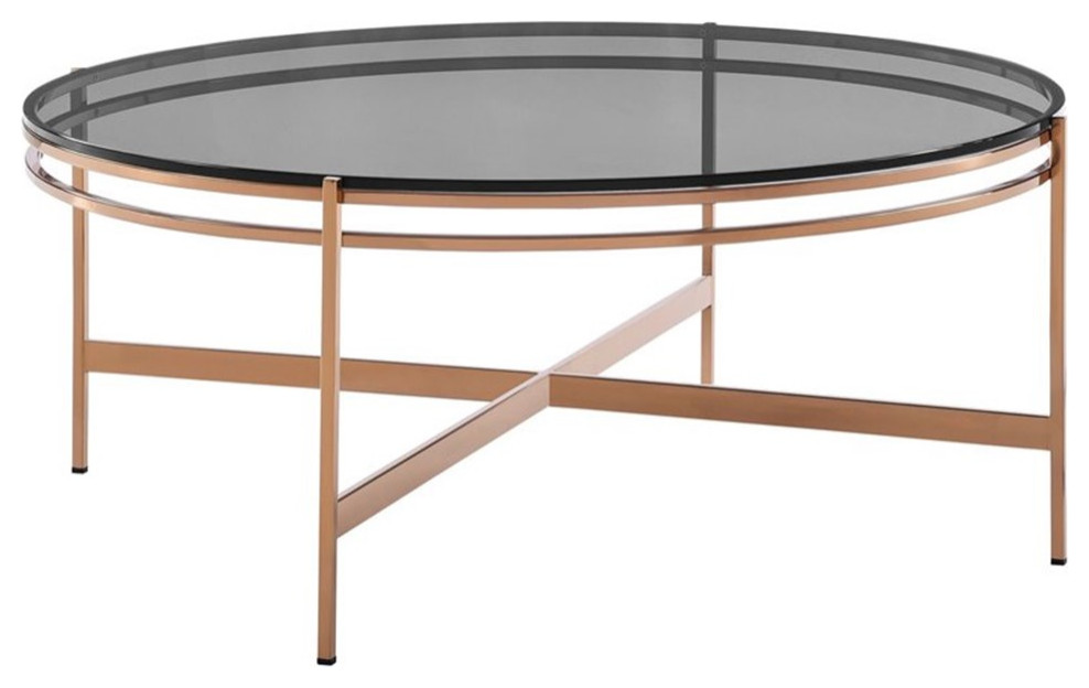 Modrest Bradford Modern Tempered Glass Coffee Table in Rose Gold/Clear   Midcentury   Coffee Tables   by Homesquare  Houzz