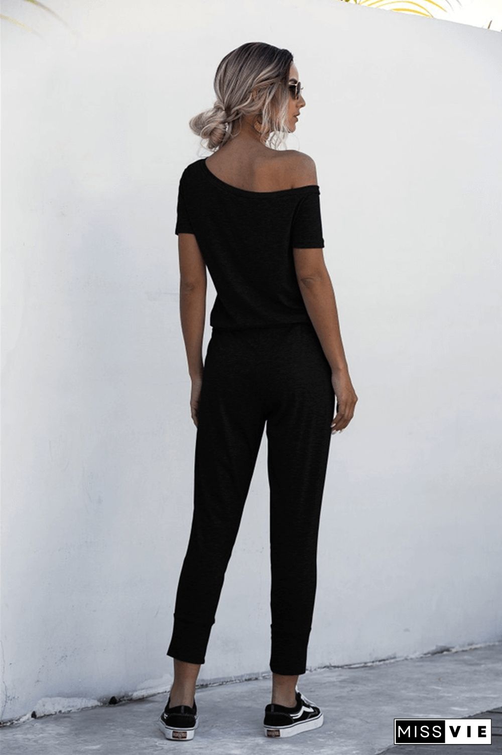 Fashion Off The Shoulder Solid Color Jumpsuit