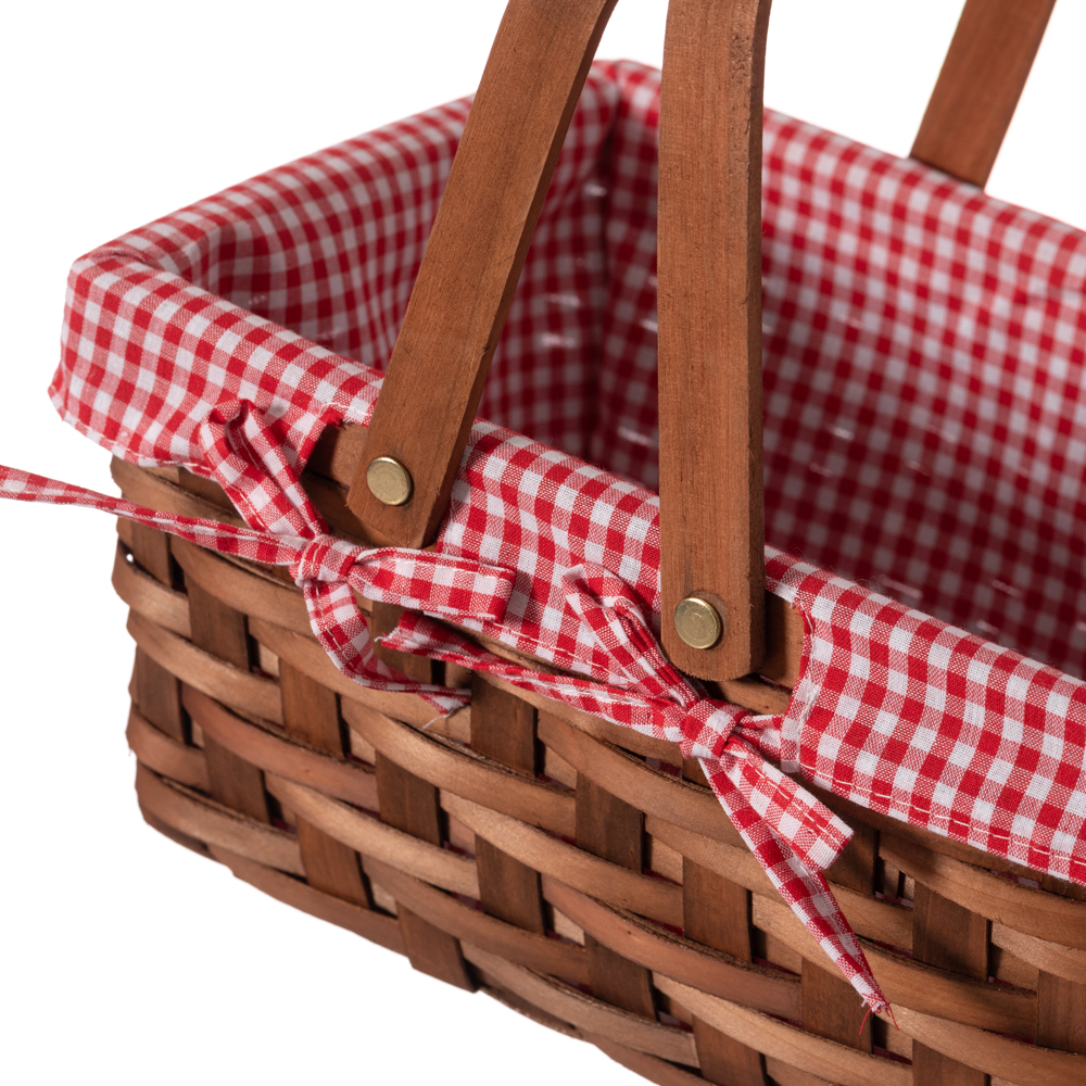 Vintiquewise Small Rectangular Picnic Basket Lined with Gingham Lining