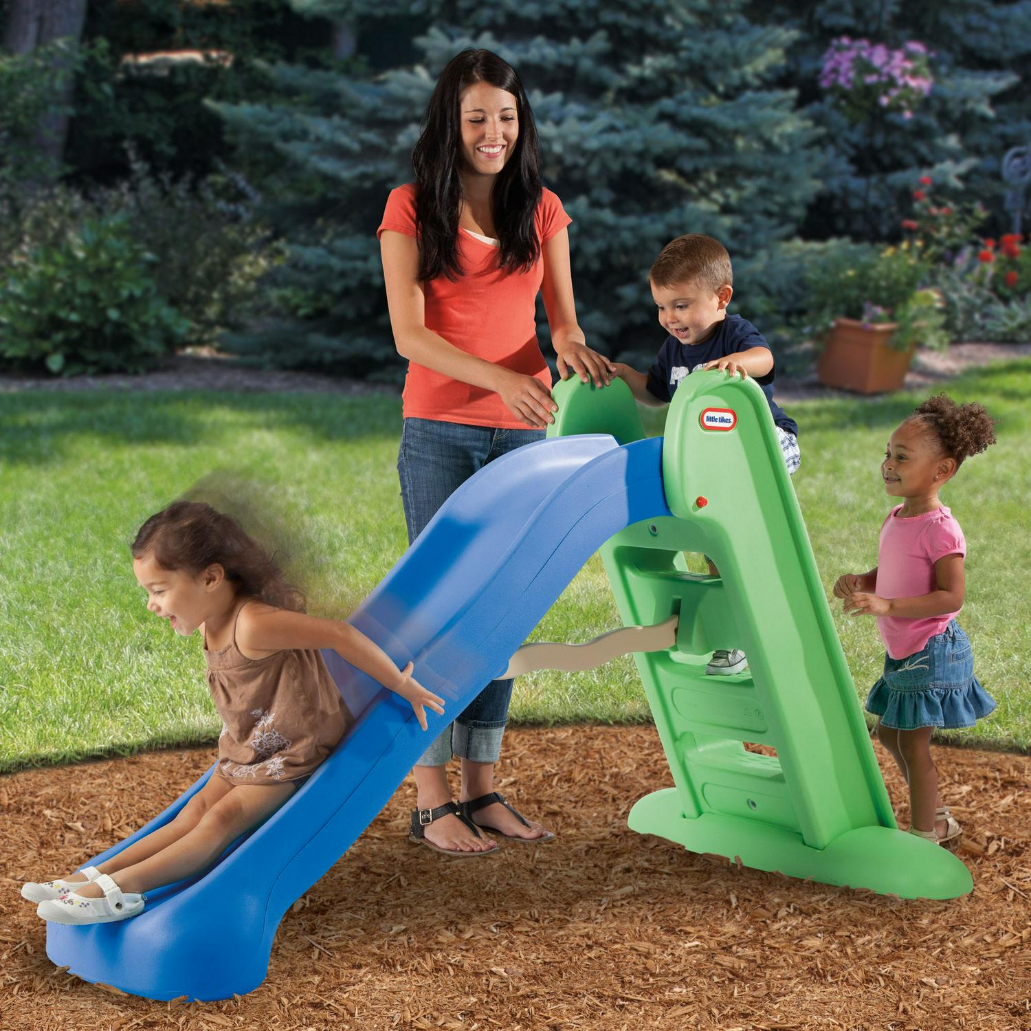 Little Tikes Easy Store Large Playground Slide with Folding for Easy Storage Outdoor Indoor Active Play Blue and Green For Kids Toddlers Boys Girls Ages 2 to 6 Year old  Crowdfused