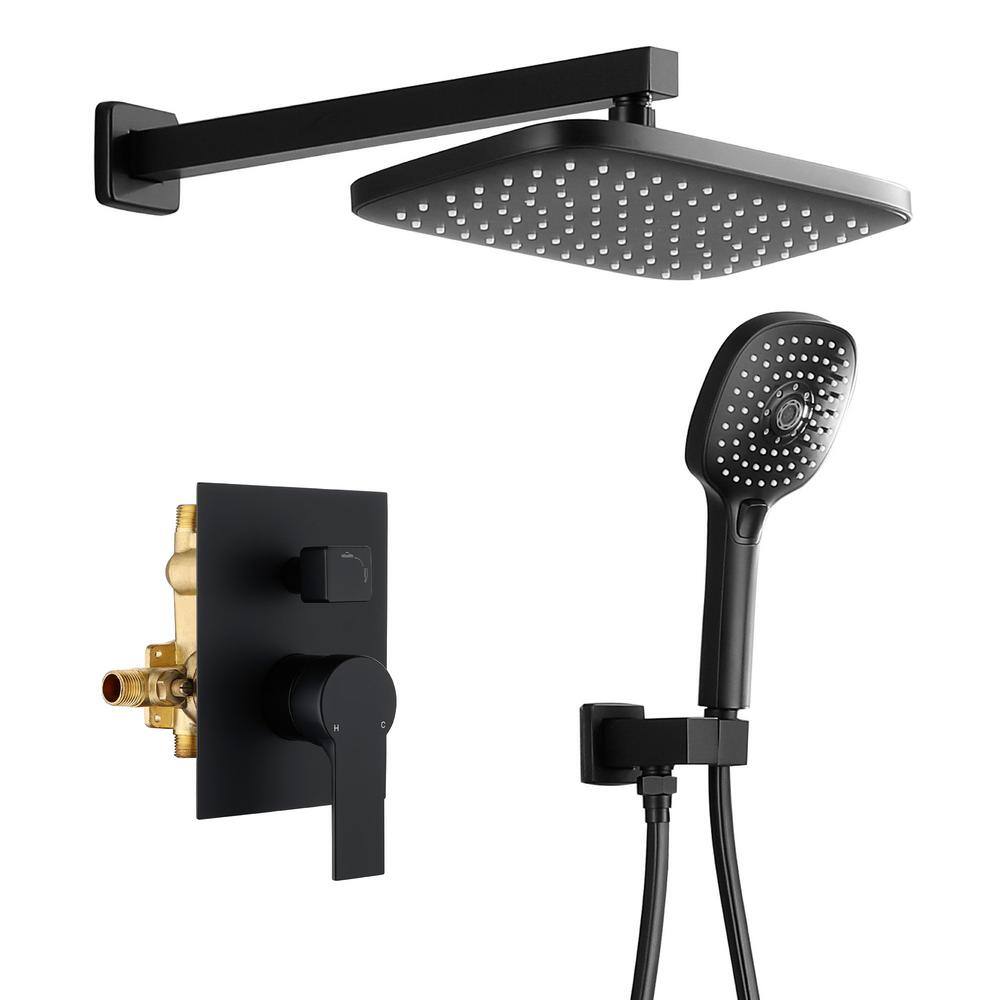 UKISHIRO 3-Spray Patterns with 3 GPM 11 in. Wall Mount Dual Shower Heads in Matte Black (Valve Included) SMD00JI220112001