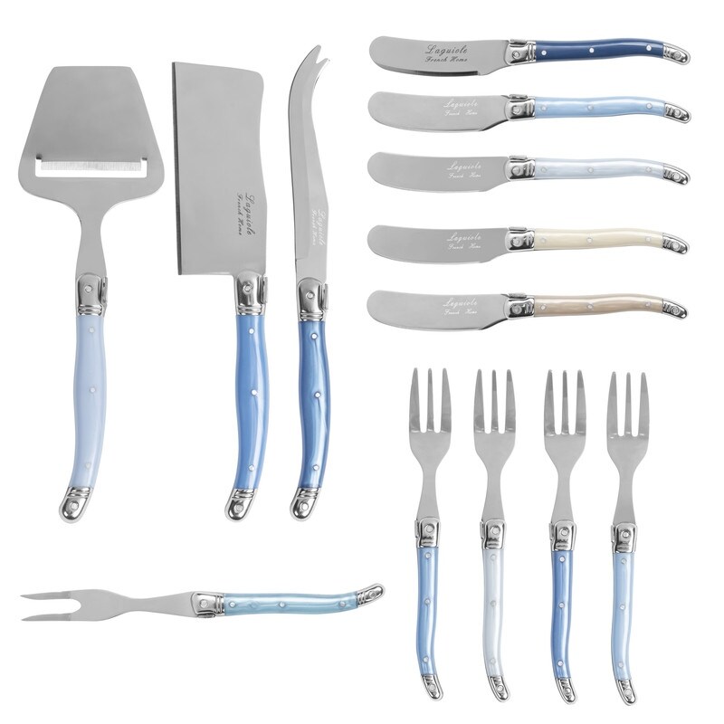 French Home Ultimate 13 Piece Laguiole Charcuterie Set with Shades of Blue Handles