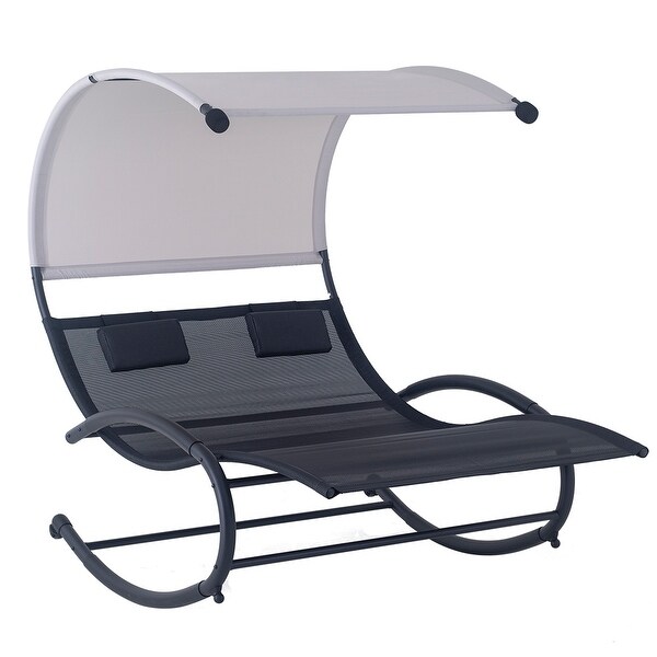 Outdoor Double Chaise Lounge Chair Rocking Lounger with Sunshade Canopy