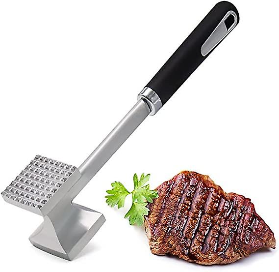 Meat Tenderizer Dual Hammer Function Pounder Tool With Textured Side And Flat Side For Tenderizing Steak Beef Poultry 10.8'' Length， Black And Silver