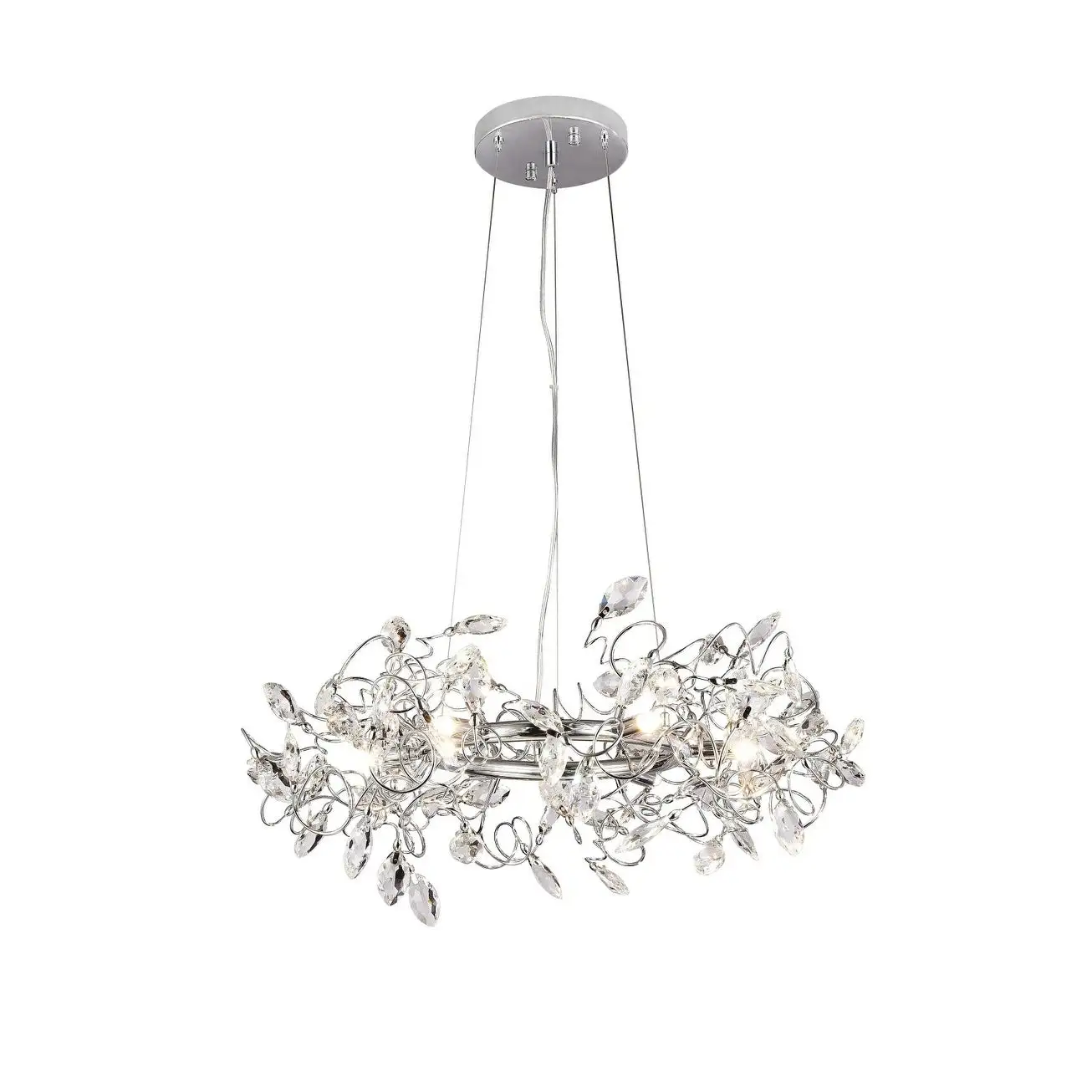 Chrome Metal Chandelier with Clear Crystal Accents