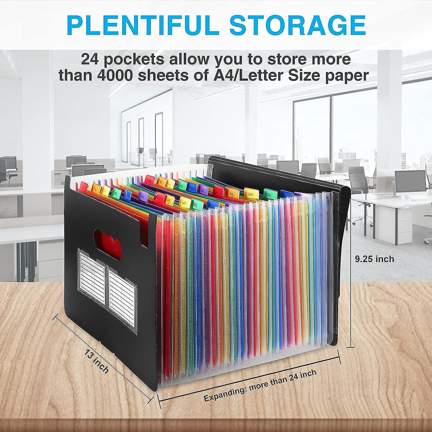 24 Pockets Expanding File Folder With Blank Labels， According File Organizer With Expandable Cover， Desktop Accordion Folders Letter A4 Paper Document